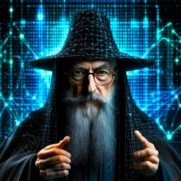 Cyberse wizard using glasses with matrix backgroud