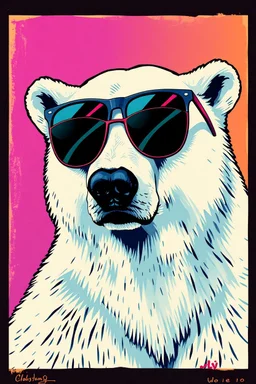 polar bear with sunglasses in the style of warhol