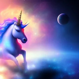 a unicorn in space. heart shaoped nebula backround