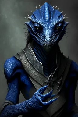 dark blue lizardmen with only 3 fingers. The figure resembles a human, although the head is a lizard with beard.