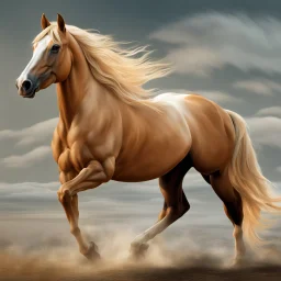 Palomino Horse, Leonardo Da Vinci style, digital art, colores contrastes, hiperdetallado, 8k