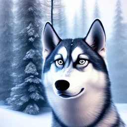 Husky, forest, snow, ice, mountain, 8K, cinematic lighting, sharp focus, masterpiece, expert