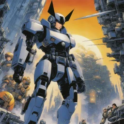 [art by Masamune Shirow] The series follows the adventures of ESWAT members Deunan Knute and Briareos Hecatonchires in Olympus. Like much of Shirow's work, Appleseed merges elements of the cyberpunk and mecha genres with politics, philosophy, and sociology. The series spans four volumes, released between 1985 and 1989.