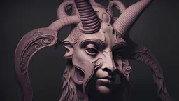 DMT, psychedelic, Digital 3D, analogue, cinematic, realism, Baphomet full body, depth, red filter, sculpture