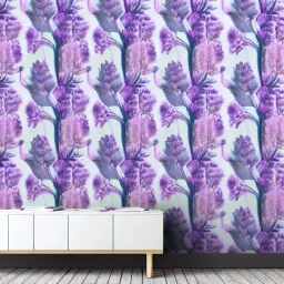 eucalyptus and lavender as wallpaper pattern close up by PIERRE JOSEPH REDOUTÉ