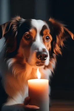 a dog holding a candle