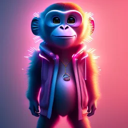 pixar style anamorphic cute cyberpunk monkey baby, smiling,gangsta gold neckless, full body, magenta puffer jacket, manila city backdrop, dramatic lighting, hyper realistic, unreal engine 5, 16k