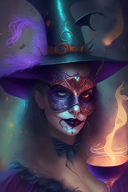 WOMEN WITCH FANTSY WEARING MASK IN PARTY MAGIC