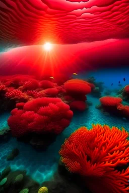under ocean nice Coral reef at a red sunset
