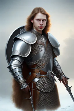 portrait, Frisian, shield, full body, chain mail, 8k resolution