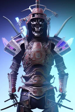 Futuristic Neon crystal skeleton samurai smoke