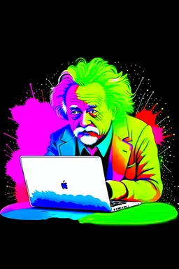 albert einstein in with laptop vivid colors