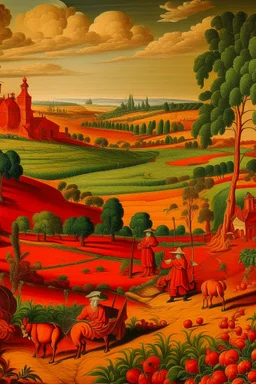 A red farmland with bio life painted by Giovanni Battista Sassi