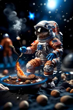 grilled astronaut with burning feet and a moon helmet gets epilepsy while grilling hot dogs and starts to foam like a rock star portrait, photo-realistic, shot on Hasselblad h6d-400c, zeiss prime lens, bokeh like f/0.8, tilt-shift lens 8k, high detail, smooth render, down-light, unreal engine 5, cinema 4d, HDR, dust effect,, smoke