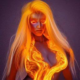 woman made of fire, fire angel, fire clothes, full body portrait, long flowing yellow hair, highly detailed, real life photo, photo quality, extremely detailed, highly detailed, 8K, crisp quality