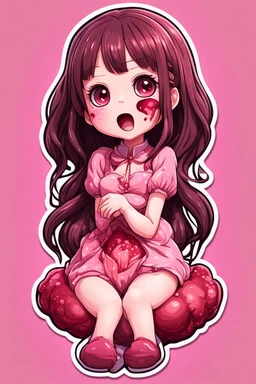 Sticker Kawaii Anime girl crushed inside really darkred fleshy stomach filled with digestive juices, sit pose, fullbody, serius, tears, Junji Ito style, pink tones, pastel tetradic colors, 3D vector art, isometric style, retro aesthetic,high detailed, 4k resolution, digital paiting, cute, art, no background 3d pixar disney the cinematic FKAA, TXAA, and RTX graphics technology employed for stunning detail.