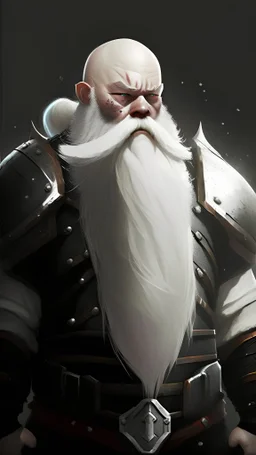 bald man; dwarf ; White beard; one piece armored; ; black