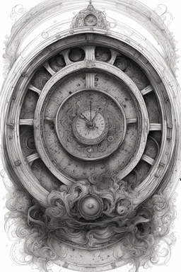 A drawing vector with defined details black ink on white background of a astronomical clock modern for a tattoo design