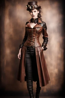 steampunk, women's leather clothing with pleats