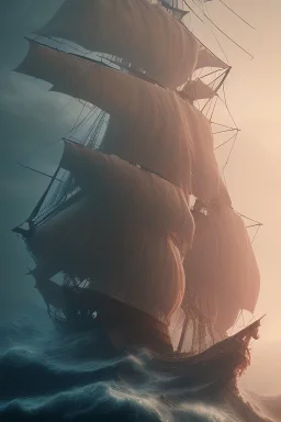 jesus on a pirate ship, volumetric fog, 4k, trending art, depth of field, radiosity