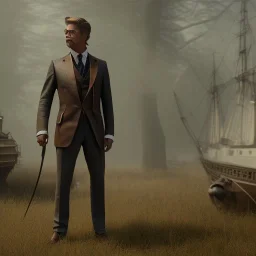 Full body, 3d render, Brad pitt 1800's men style, 1800's hair style, 1800's men clothes style, hyper realistic, octane render, unreal engine 5, 8k, palace background, uhd