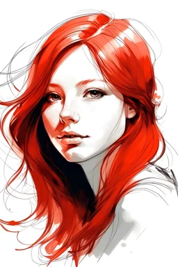 Chica con cabello rojo hecho tipo dibujo de sketch