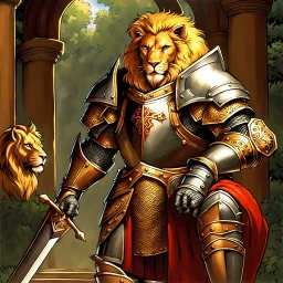 90's fantasy tcg art male knight with lion armor