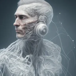 A man hearing music with head phones without caring what is going around him, glass skin, intricate, elegant, highly detailed, digital painting, , sharp focus, illustration,