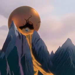 the broken sun melts down the mountain