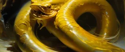 A golden yellow lightning elemental eel painted by John Singer Sargent