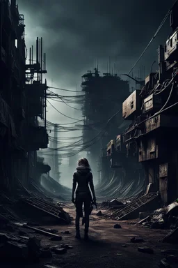 CybPost-Apocalyptic neo cyberpunk Tribal Wasteland , neo cyberpunk, dark space, metal lines, deep colors, dramatic shadows, dark mood , The atmosphere surrealism and minimalism, sharp focus, intricate details, weird, cinematic