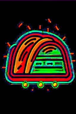 Craft an simplified flat image of a stylized taco, using unbroken fixed-width lines and balanced, minimalist clip art aesthetics, icon for neon sign, no shading