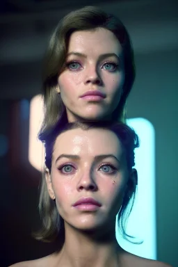 Ultra Realistic retro sci-fi scene, portrait, brunette woman, sweet young Jane fonda face, perfect iris, glow eyes, makeup. Alien background, Retro sci-fi style, helmet, tight latex coat, fog, rain, soft color, highly detailed, unreal engine 5, ray tracing, RTX, lumen lighting, ultra detail, volumetric lighting, 3d, finely drawn, high definition, high resolution.