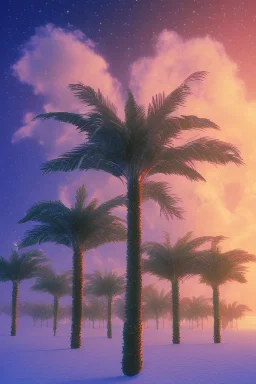 1980's vaporwave aesthetic palm trees in Christmas winter