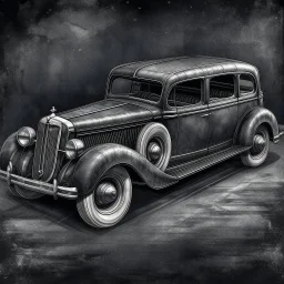 An old classic car 1900 a full side view , Hyper Realistic Aerial Grungy Dark-Grey Brush strokes on a dark rustic background with charcoals