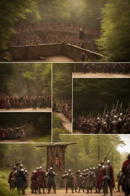 medieval fighting tournment arena into the woods