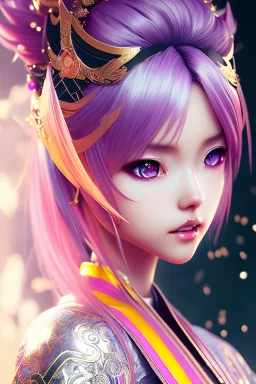 Detailed cute anime Kunoichi elf girl, colourful hair, colourful bangs, black latex bodysuit, intricate details, full body portrait, keep head in frame, slight smile, black Japanese motif, concept art, highly detailed, digital painting, concept art, sharp focus, illustration, art by Yoji Shinkawa, WLOP and greg rutkowski and alphonse mucha and artgerm and yanjun Chen and Junji ito and Makoto Shinkai, HDR, octane render