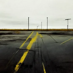 Minimal abstract oil paintings desolate 1960s carpark concrete fragments. Yellow road markings. style of Justin Mortimer and Francis Bacon.