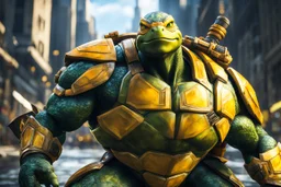 Michelangelo in 8k live anime artstyle, Turtles, yellow custom, TMNT them , dynamic pose, intricate details, highly detailed, high details, detailed portrait, masterpiece,ultra detailed, ultra quality