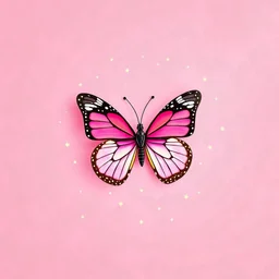 Create big butterfly around small stars and space sky pink background