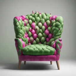 An armchair in the colors of dragon fruit with green on a light background to remove