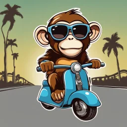 Monkey riding a scooter with sunglasses