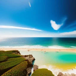 fullbody Drawing of 'beutiful beach, clouds, lighthouse,sunny day',intricate detail,andrea bonelli,Kilian Eng,Ohrai,evan lee,Aleksandr Sidelnikov,KyuYong Eom,three quarters frontal aerial view,toned colors,16k