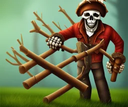 Epic photo of a skeletal lumberjack