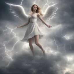 white angel, heaven, big clouds, lightning, realistic, 8k