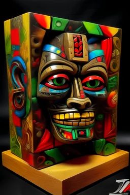 tiki tribal funk, assemblage art, cubo futurism, in the style of Alecander Jansson, Harvey Dunn, Victor Moscoso, mirrored seed, Wilfredo Lam, very detailed