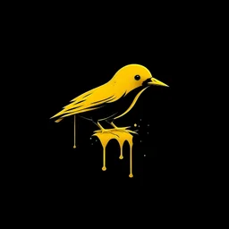 very minimalistic logo of a yellow bird, dripping blood over black background