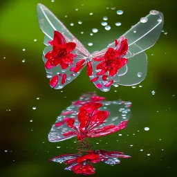  Прозрачная Бабочка из воды и красные стеклянные цветы в жемчужном сиянии дождь