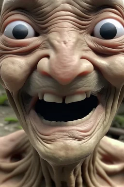 Organic with a biological mad skin texture of an alien face an animal look without nose and big black eyes and without ears