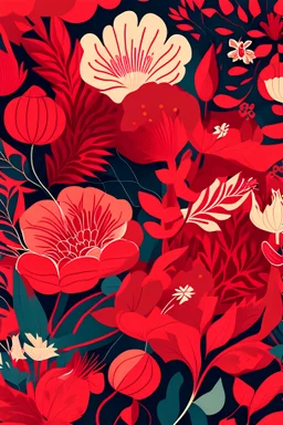 illustration featuring RED color palettes in floral patterns